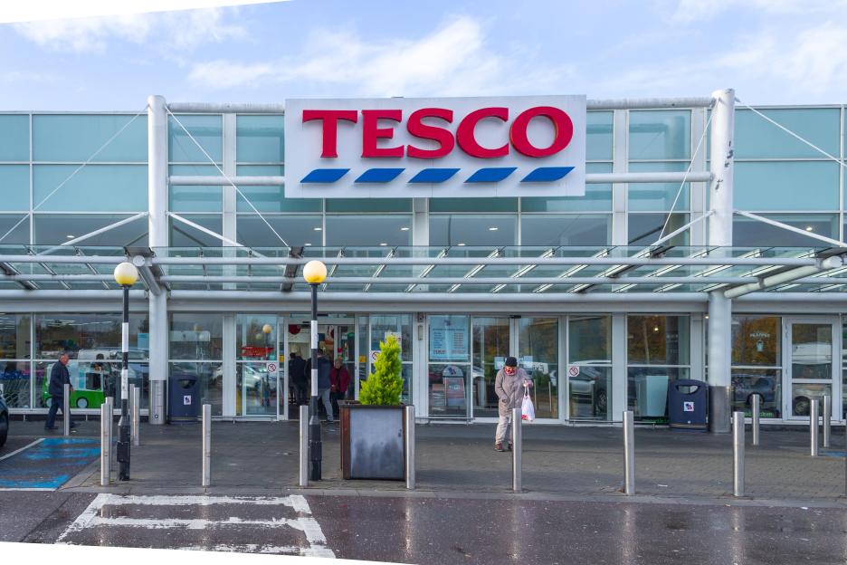 Tesco supermarket entrance in Cork, Ireland.