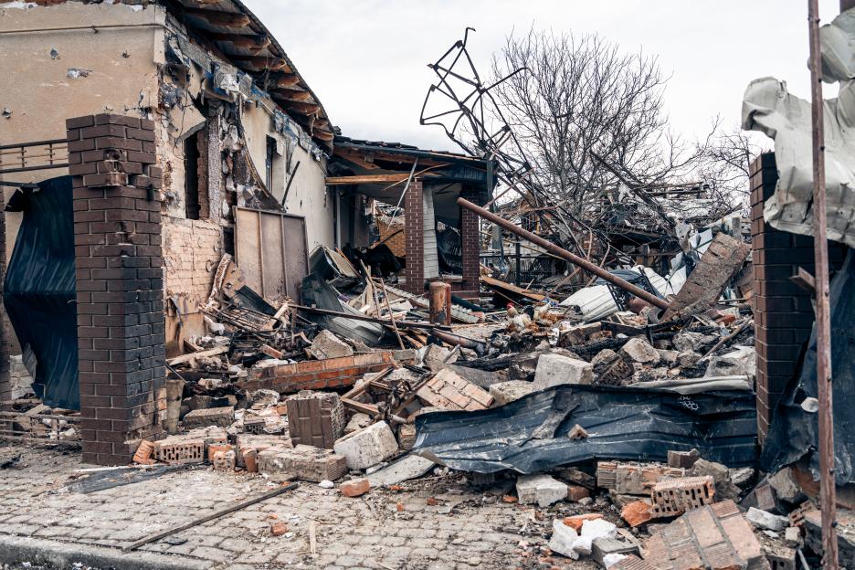 KRASNOPILLIA, UKRAINE - MARCH 23: A destroyed private house remains after Russian shelling on March 23, 2025 in Krasnopillia, Sumy Oblast, Ukraine. Over 2,000 people have left the Krasnopillia Raion since the start of heavy shelling in March. Evacuation is ongoing. (Photo by Oleksandr Oleksiienko/Kordon.Media/Global Images Ukraine via Getty Images)