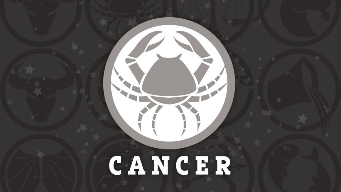 Illustration of Cancer zodiac sign with other zodiac signs in the background.