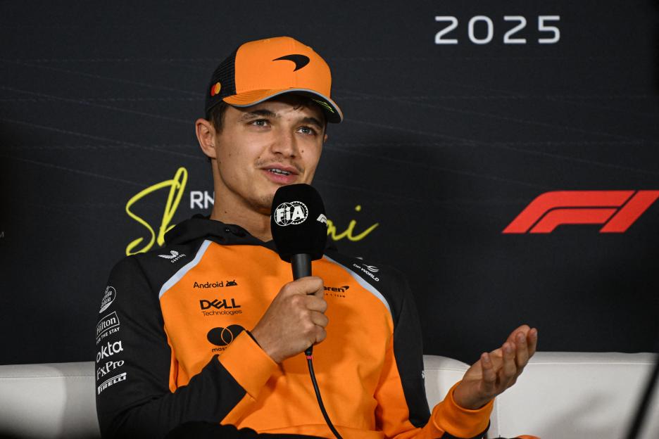 Lando Norris at a press conference.