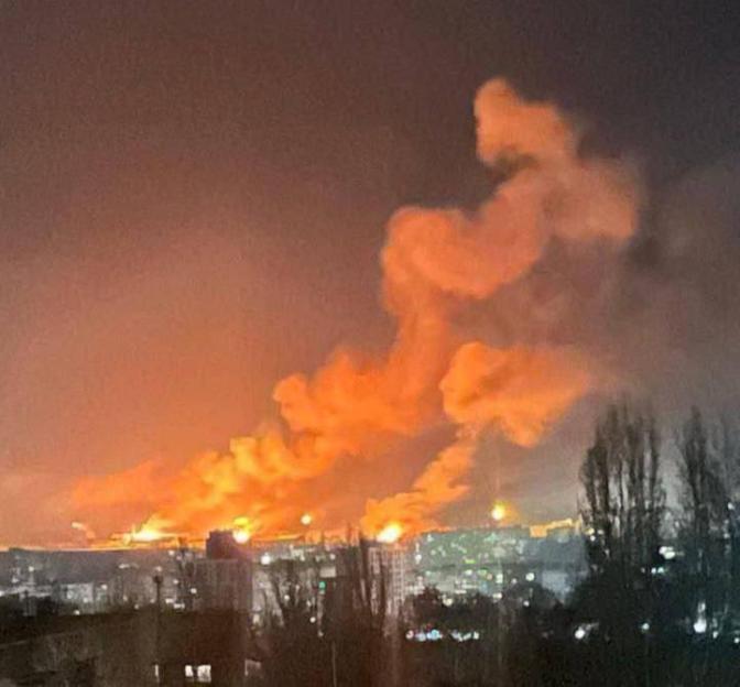 Large fire in Odesa, Ukraine, following a Russian drone attack.