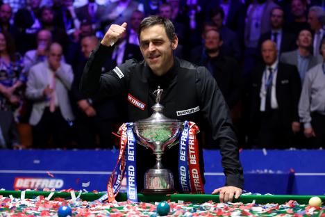 Ronnie O'Sullivan winning the Betfred World Snooker Championship.