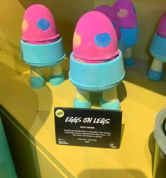 Lush "Eggs on Legs" bath bomb.