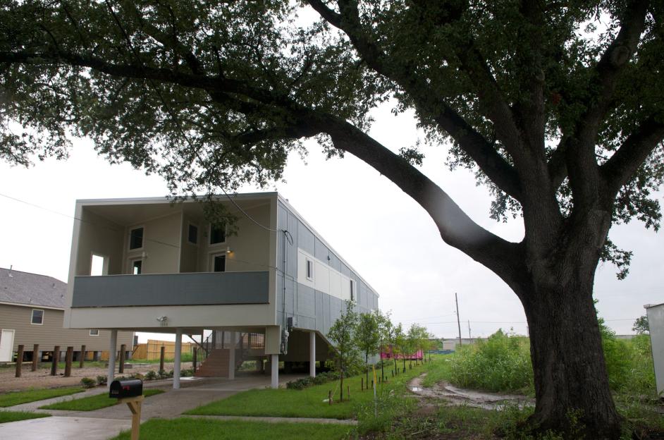 Modern home built by Brad Pitt's Make It Right project in New Orleans' Lower Ninth Ward.