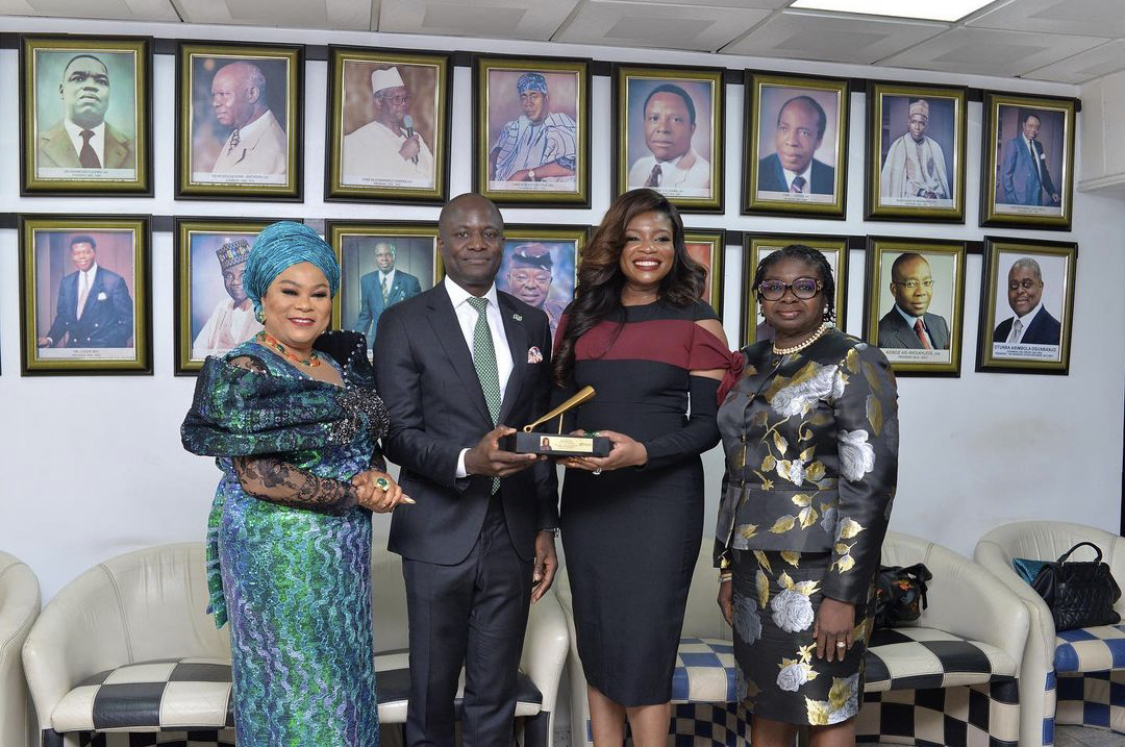 Kemi Adetiba rings closing bell at the closing gong ceremony of the Nigerian Stock Exchange