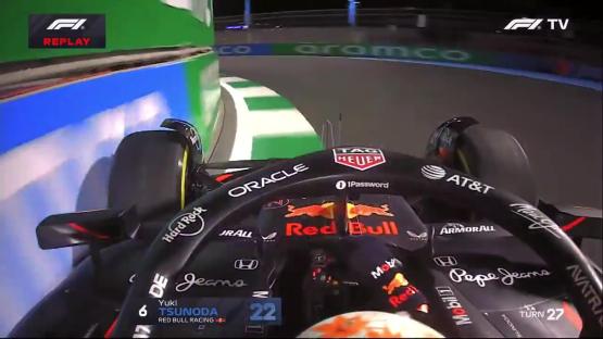 Onboard footage of Yuki Tsunoda's crash at Turn 27.