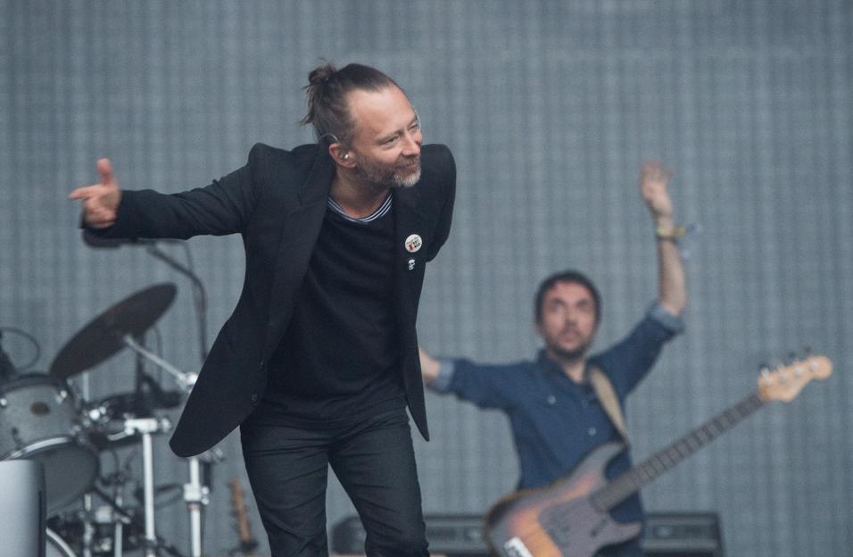 Thom Yorke of Radiohead performing at Glastonbury Festival.