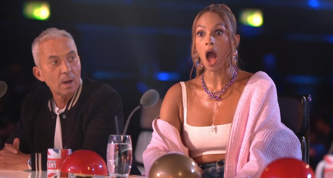 Screenshot of two judges reacting with surprise during a talent show.