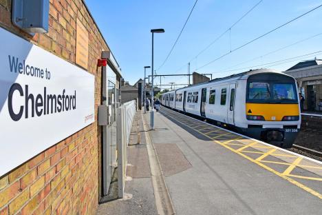 Train arriving at Chelmsford train station.