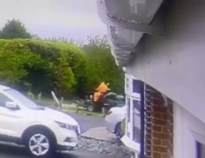 A council worker accidentally mowing down children's football goalposts with a lawnmower.