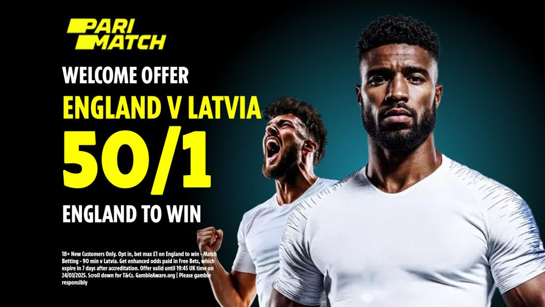 England vs Latvia: Get Three Lions at huge 50/1 to win tonight with Parimatch