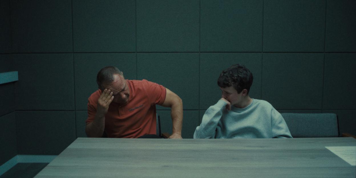 Stephen Graham and Owen Cooper in a scene from *Adolescence*.