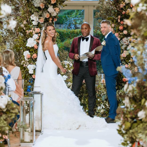 Wedding ceremony with bride and groom.