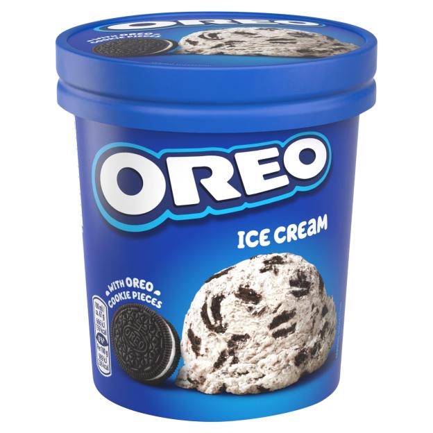 Tub of Oreo ice cream.