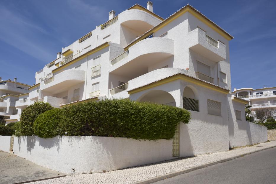 White apartment building in Praia da Luz, Portugal.