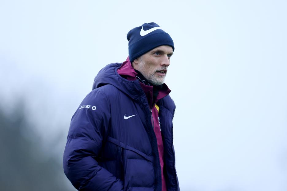 Thomas Tuchel, Head Coach of England, at a training session.