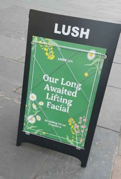 Lush Spa advertisement for their new Lifting Facial.