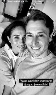 Black and white photo of Meghan Markle and photographer Jake Rosenberg.