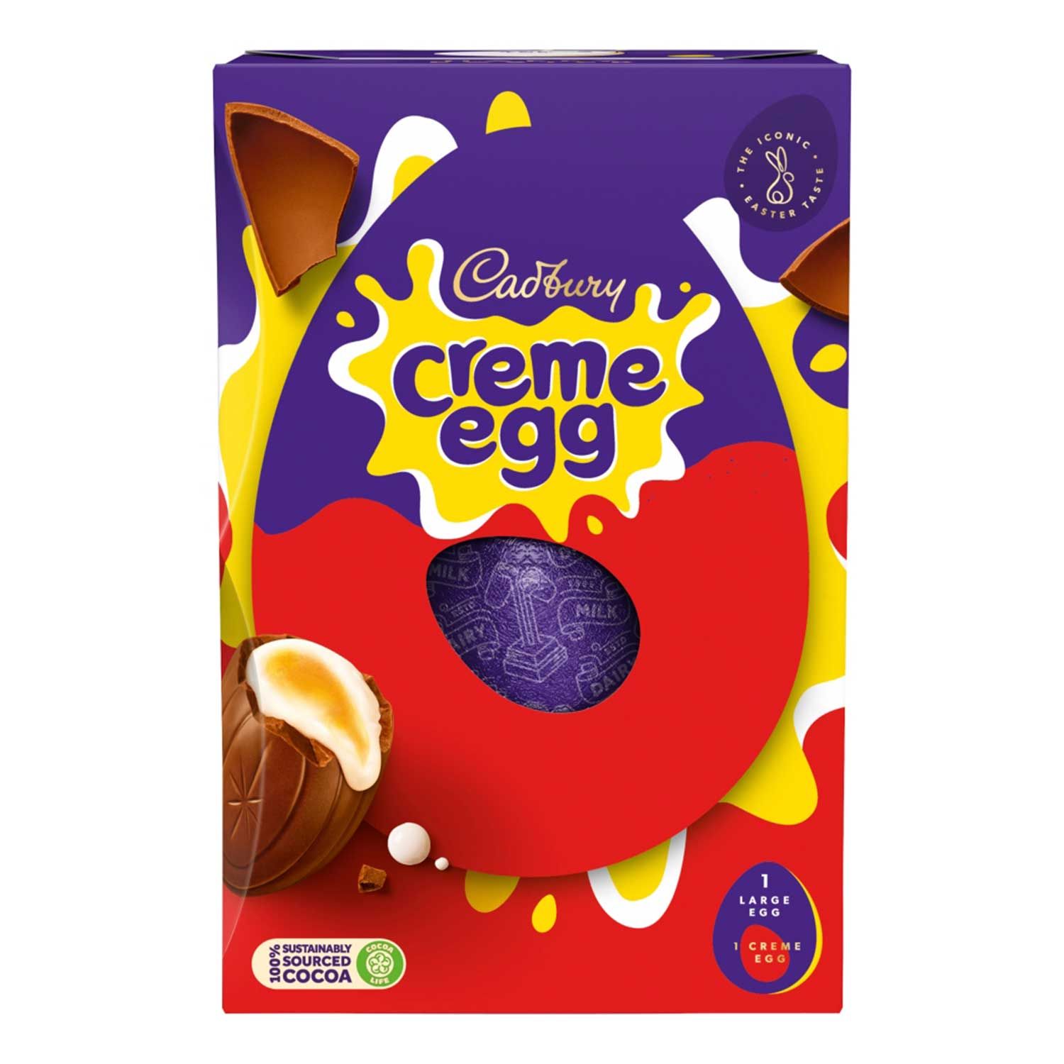 Cadbury Creme Egg box with one large and one mini egg.