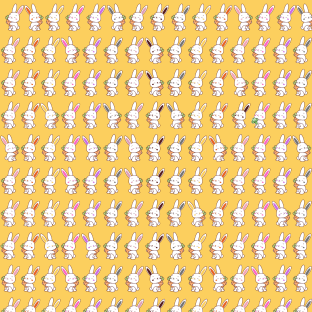 Illustration of many bunnies holding carrots.