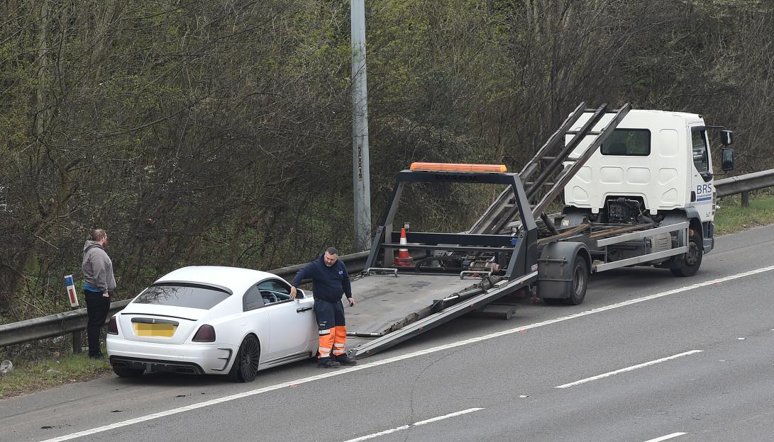 Moment Marcus Rashford’s £700k Rolls-Royce is towed off motorway after tyre blew out