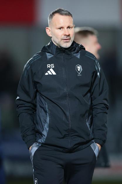 Ryan Giggs, Salford City coach, at a soccer match.