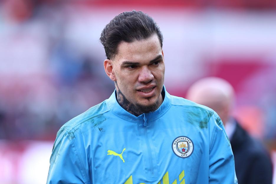 Ederson of Manchester City warming up before a match.