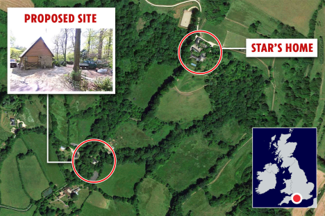 an aerial view of a proposed site and star 's home