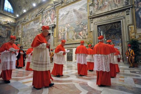 Cardinals in the Sistine Chapel before a conclave.