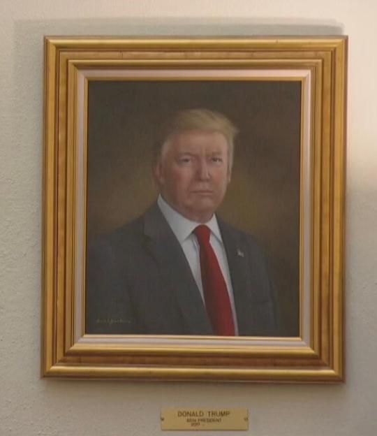 Framed portrait of Donald Trump.