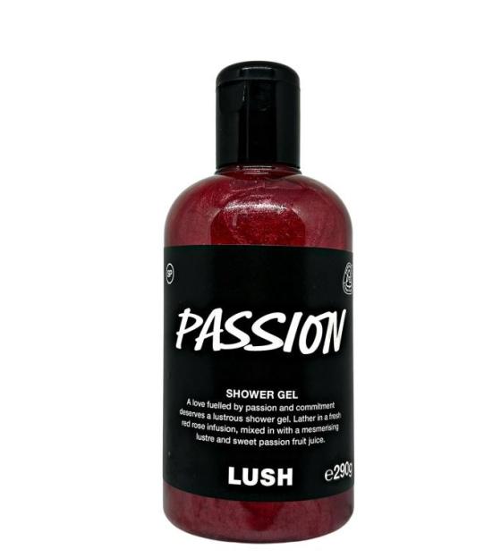 Lush Passion shower gel bottle.