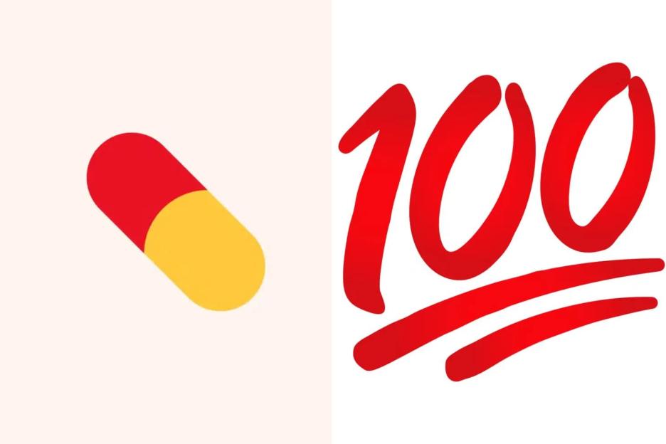 An image collage containing 2 images, Image 1 shows Illustration of a red and yellow capsule, Image 2 shows Illustration of the number 100 with a red slash through it