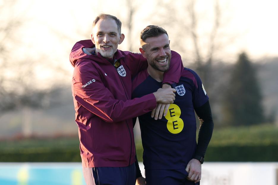 Thomas Tuchel, England's head coach, with Jordan Henderson.