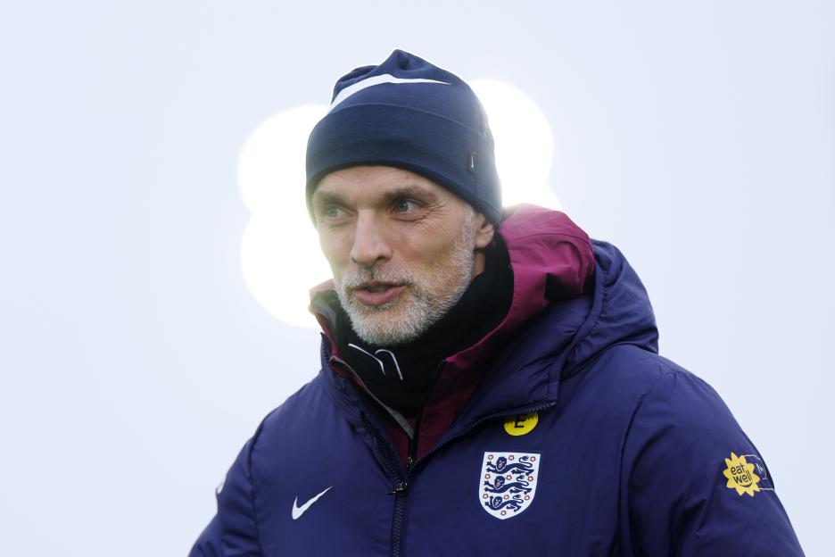 Thomas Tuchel, Head Coach of England, at a training session.