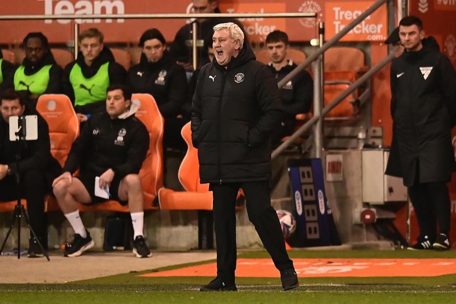 Blackpool manager Steve Bruce reacts during a soccer match.