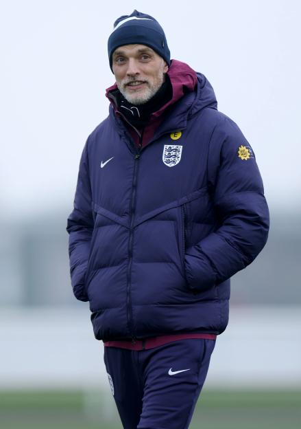 Thomas Tuchel, Head Coach of England, at a training session.