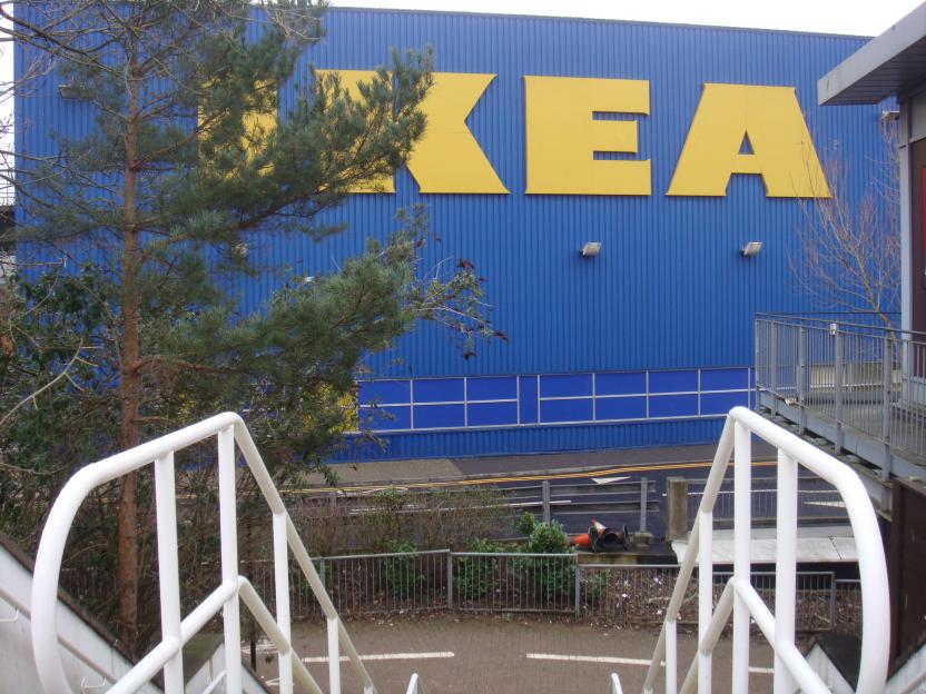 IKEA store viewed from a staircase.