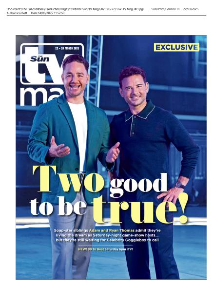 Flying Eze TV Mag cover featuring Adam and Ryan Thomas, promoting their new show, 99 to Beat.