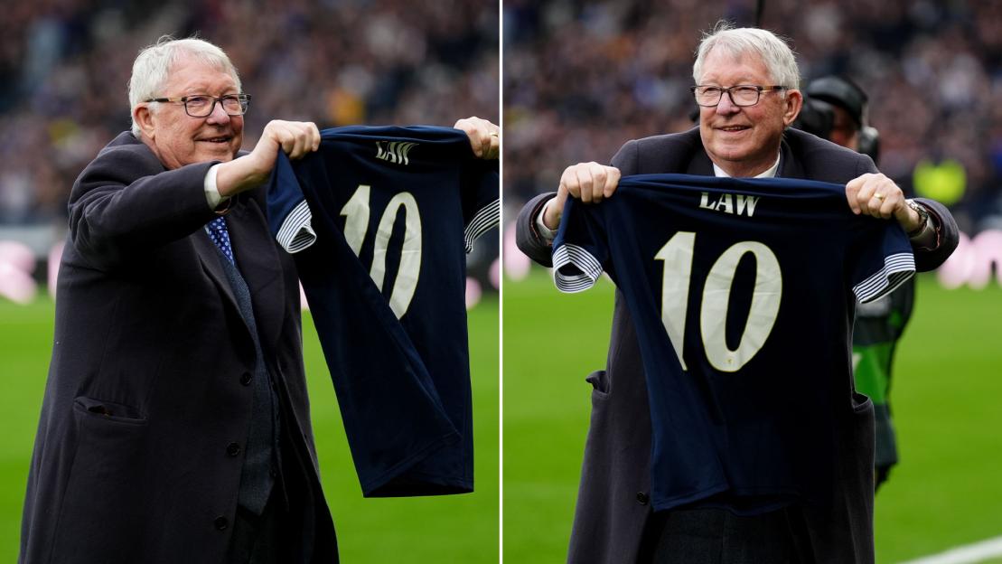 Sir Alex Ferguson leads emotional tribute to Denis Law in Scotland’s first home clash since Man Utd legend died at 84