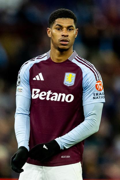 Aston Villa player Marcus Rashford in uniform.