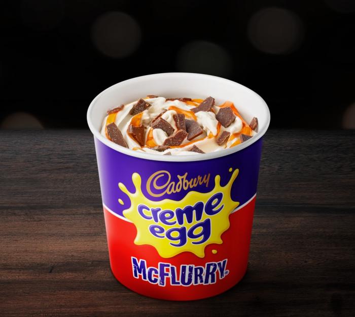 Cadbury Creme Egg McFlurry in a McDonald's cup.