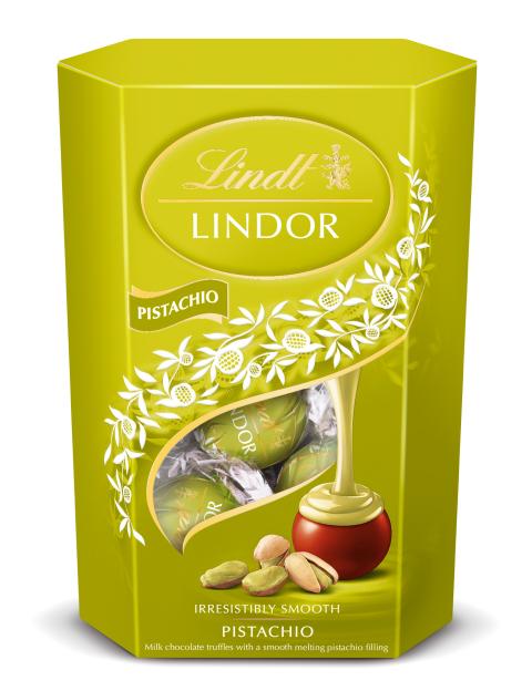 Lindt Lindor pistachio milk chocolate truffles.