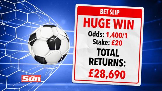 Illustration of a soccer ball in a net next to a bet slip showing a £28,690 win.