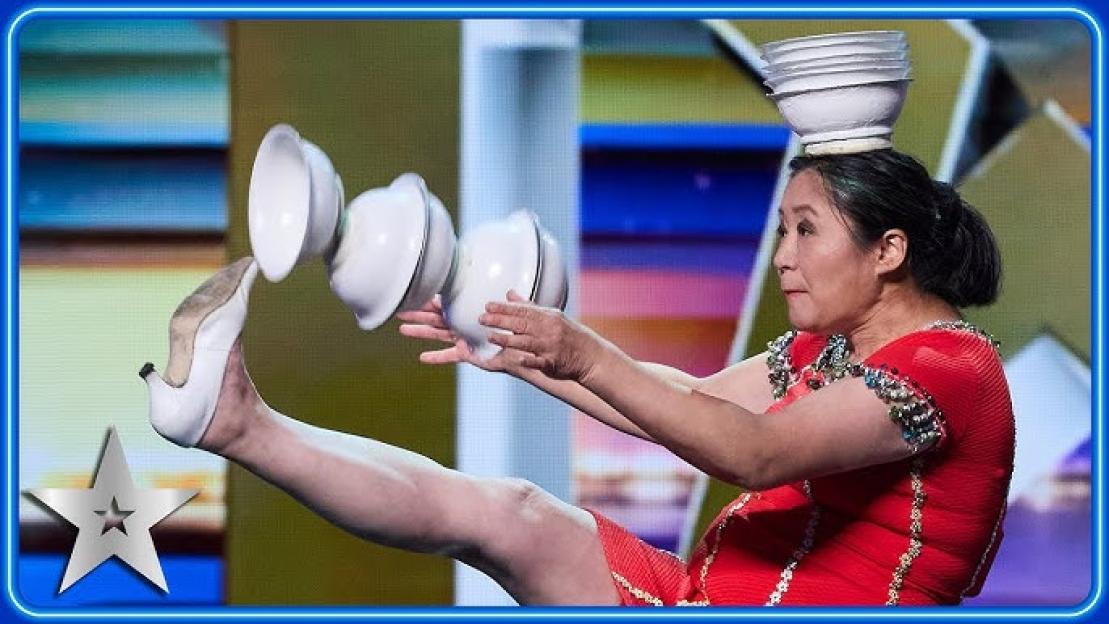 A woman juggling bowls on Britain's Got Talent.