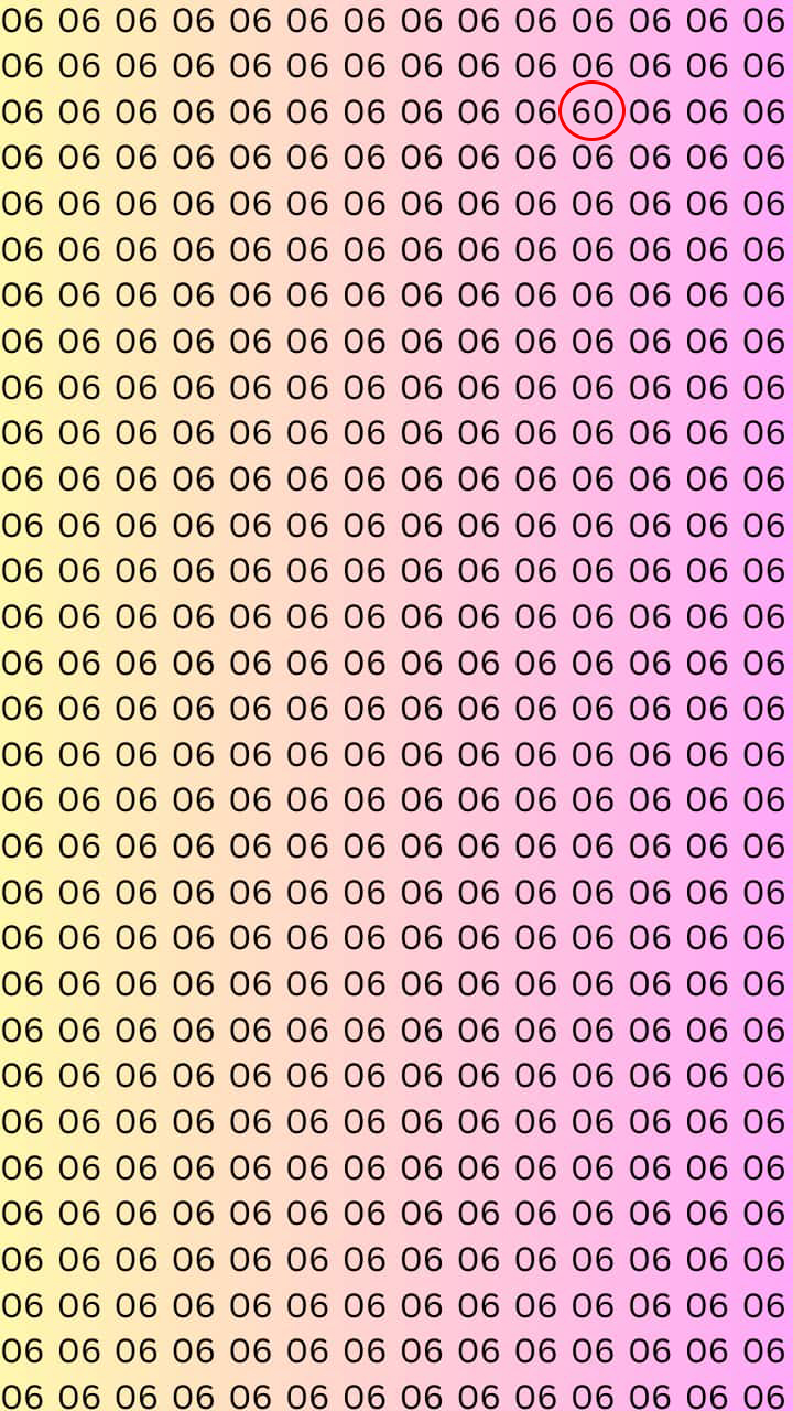 Illustration of a grid of sixes with a single sixty hidden within.