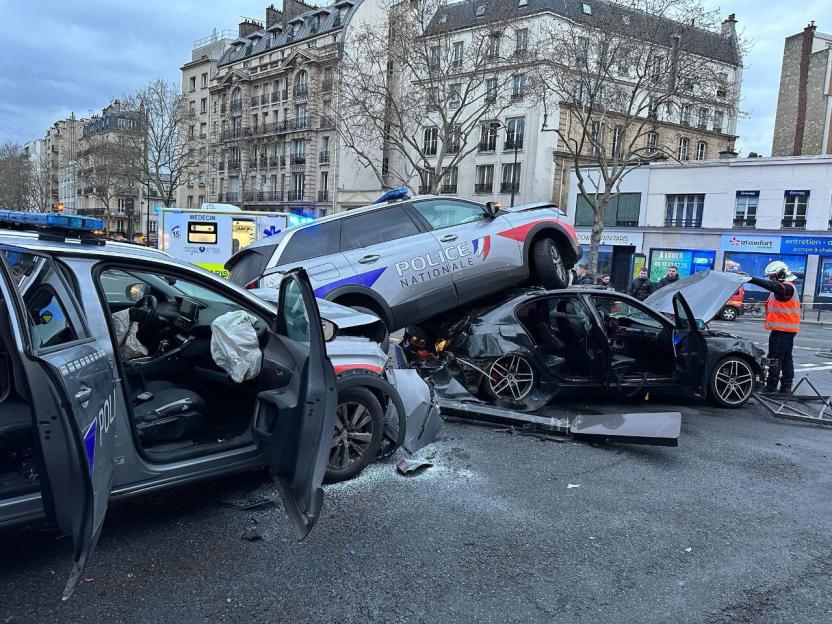 High-speed police chase resulting in a multi-vehicle crash.