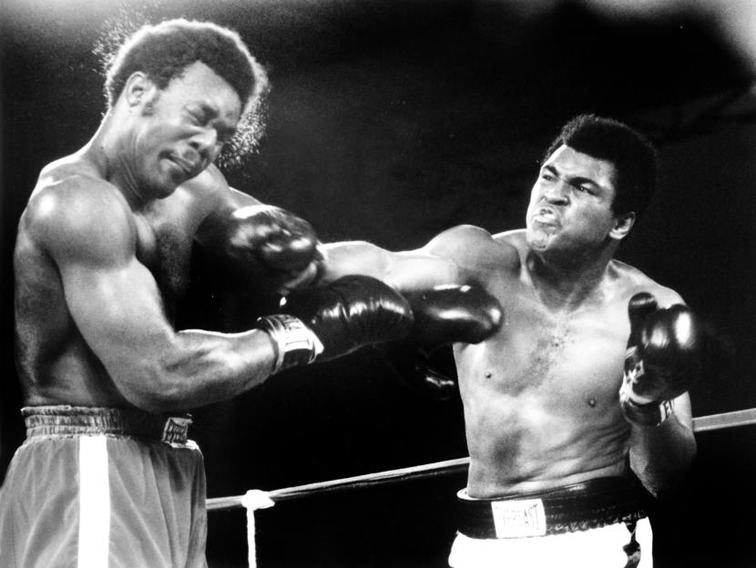 Muhammad Ali boxing George Foreman during the Rumble in the Jungle.