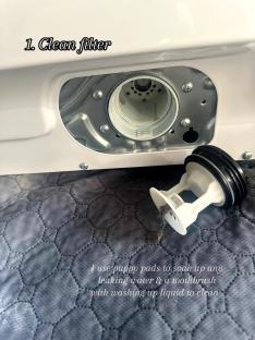 Cleaning a washing machine filter.