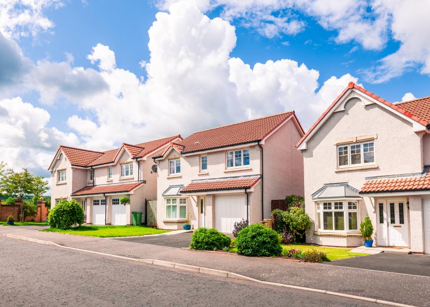 Row of British suburban homes.