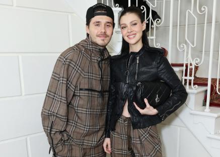 Brooklyn and Nicola Peltz Beckham with family at a Cloud 23 launch event.